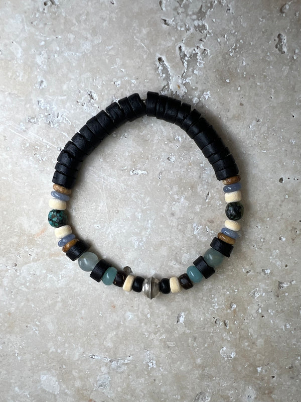 Petra Bracelet - Amazonite / Blue Argentina Calcite / Picture Jasper / African Turquoise + Navajo Bench Pearl 925