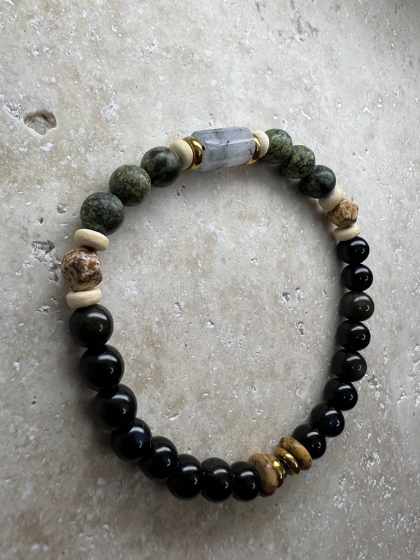 Petra Bracelet - Gold Obsidian / Serpentine / Picture Jasper / Rutilated Quartz