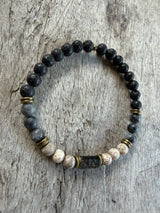 Petra Bracelet - Lava Stone / Maifanite / Larvikite / Rutilated Quartz