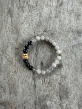 Petra Bracelet - Obsidian / Rutilated Quartz + Ox Bone