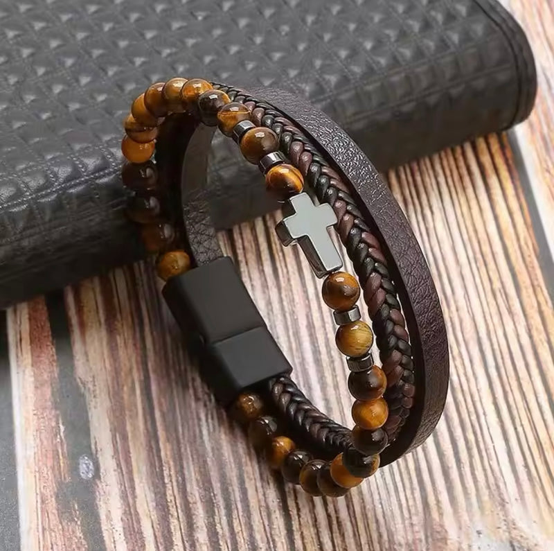 Leather and Tigers Eye Bracelets