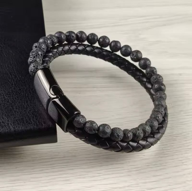 Leather and Lava Stone Bracelet