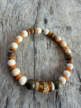 Petra Bracelet - Fossil / Gold Silk Sandalwood / Olive Walnut / Orange Aventurine / Amber / Sunstone / Bodhi Seed