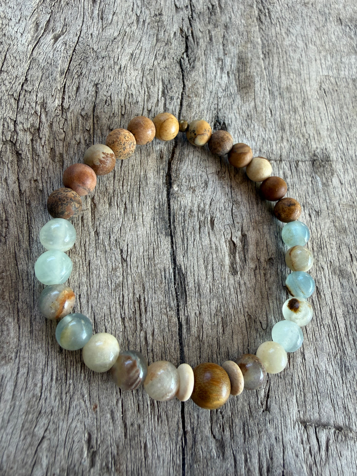 Petra Bracelet - Picture Jasper / Blue Argentinian Calcite / Gold Silk Sandalwood