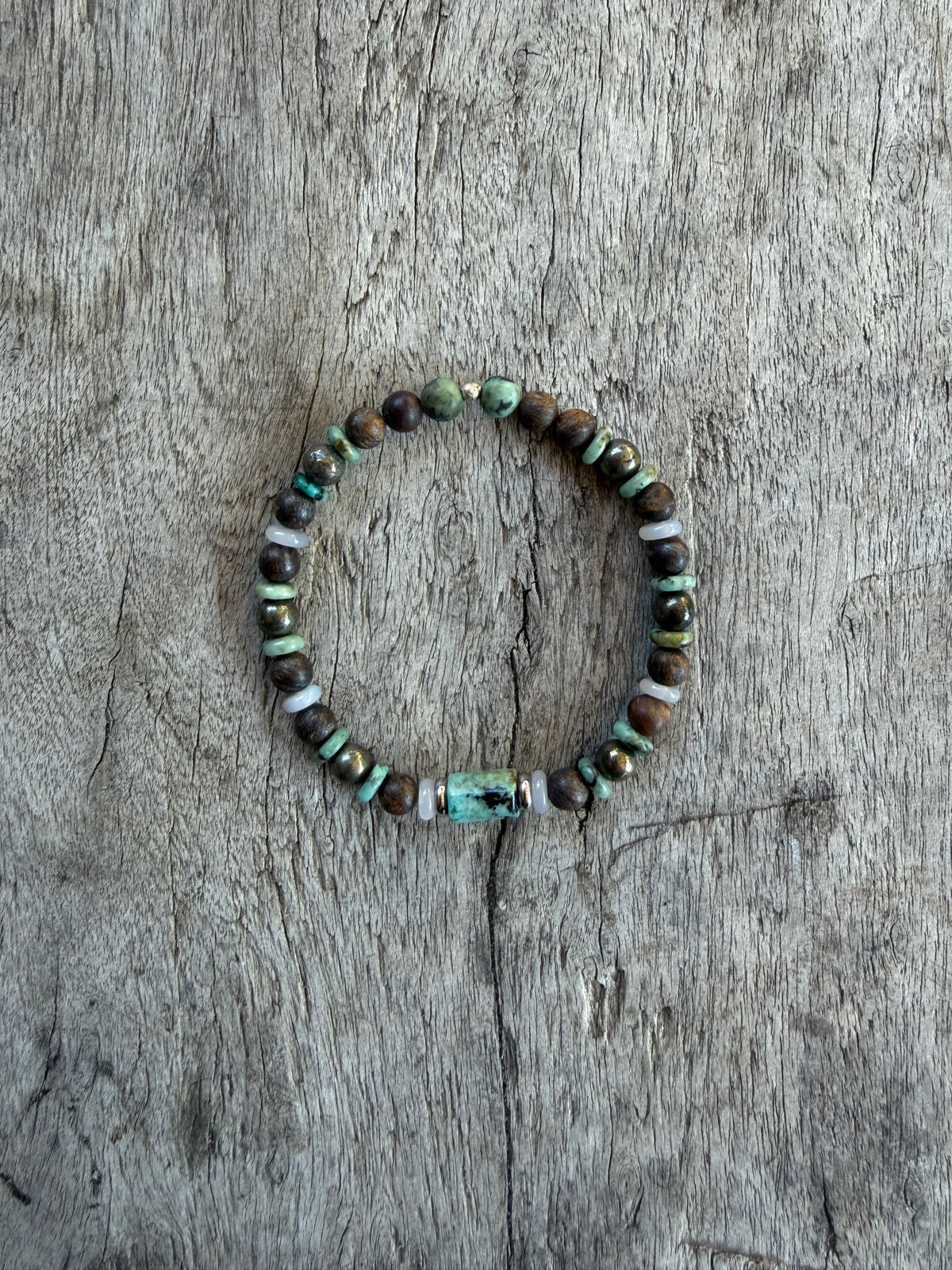 Petra Bracelet - Bronzite / Pyrite / African Turquoise / Grey Agate