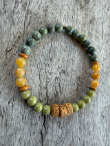 Petra Bracelet - Serpentine / Avocado Jasper / Yellow Topaz / Olive Walnut / Bodhi Bead
