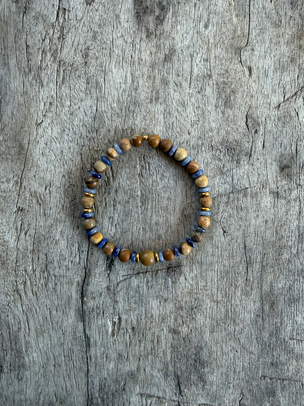Petra Bracelet - Picture Jasper / Blue Aventurine / Gold Silk Sandalwood