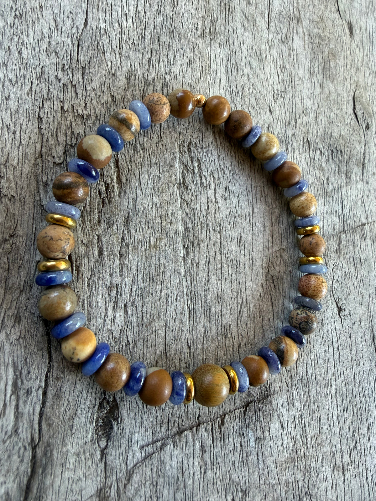 Petra Bracelet - Picture Jasper / Blue Aventurine / Gold Silk Sandalwood