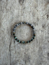 Petra Bracelet - Larvikite / Black Tourmaline / African Turquoise / Grey Agate