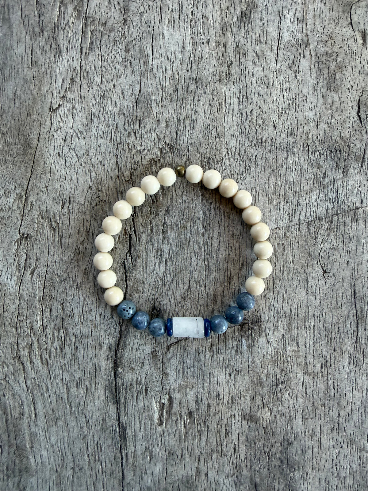 Petra Bracelet - Fossil / Blue Coral / Lapis Lazuli / Black Rutilated Quartz
