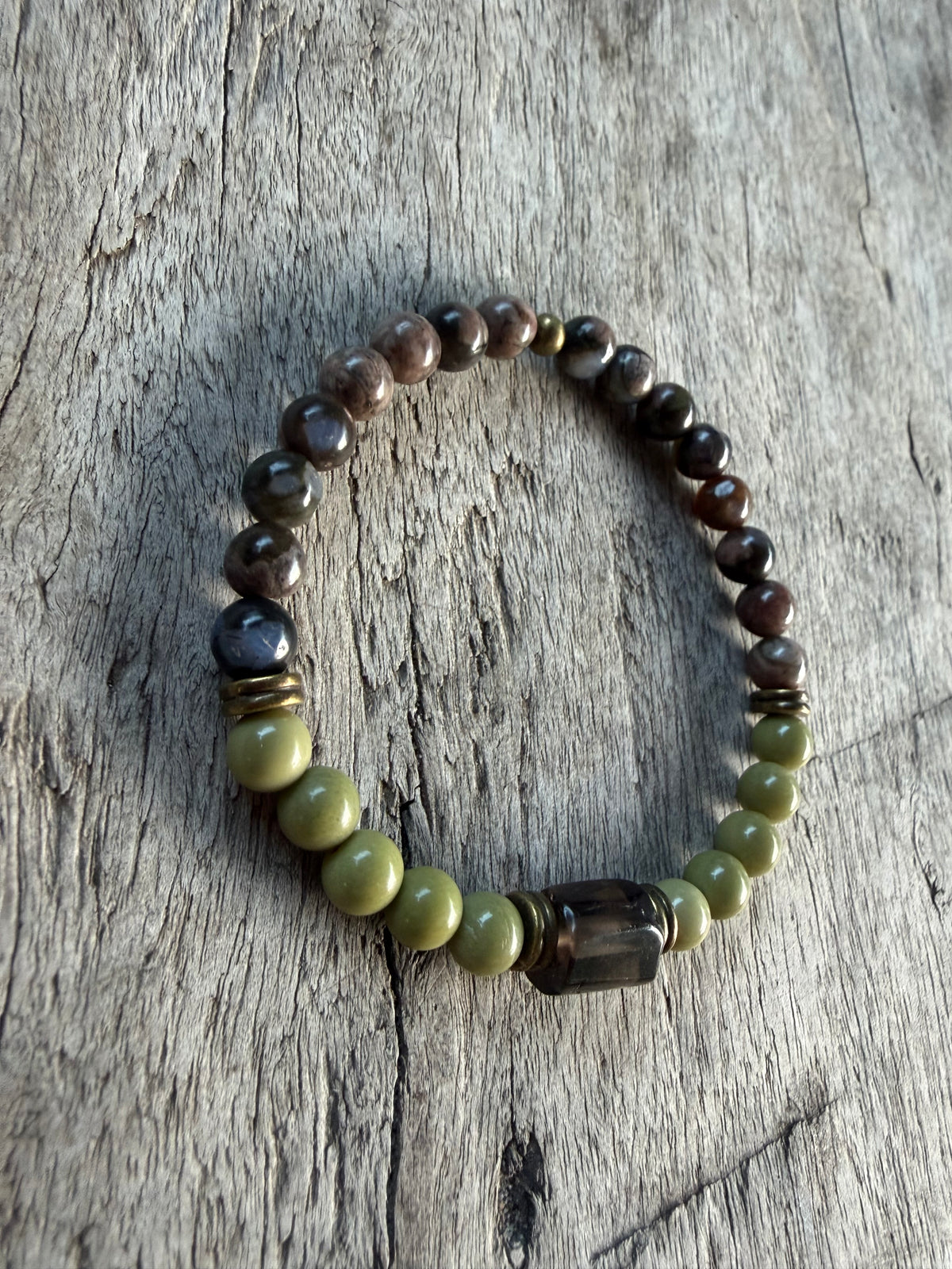 Petra Bracelet - Glaucophane / Avocado Jasper / Smokey Quartz