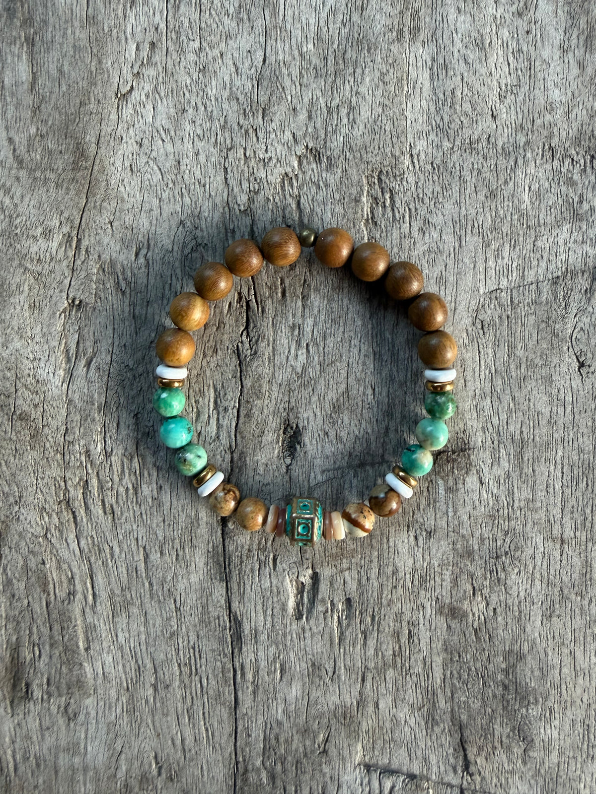 Petra Bracelet - Sandalwood / Peruvian Turquoise / Picture Jasper / Shell