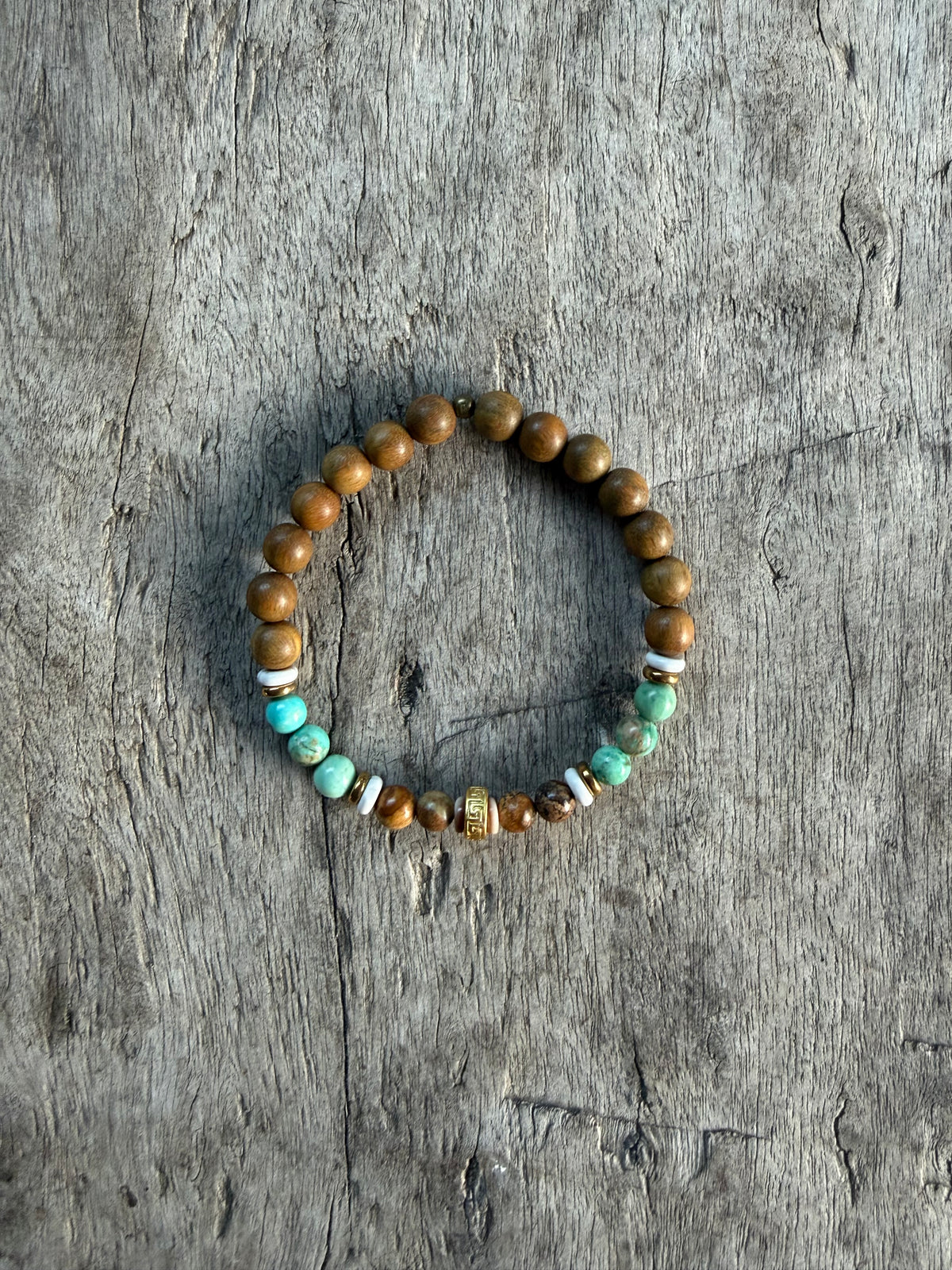Petra Bracelet - Sandalwood / Peruvian Turquoise / Picture Jasper / Howlite / Shell