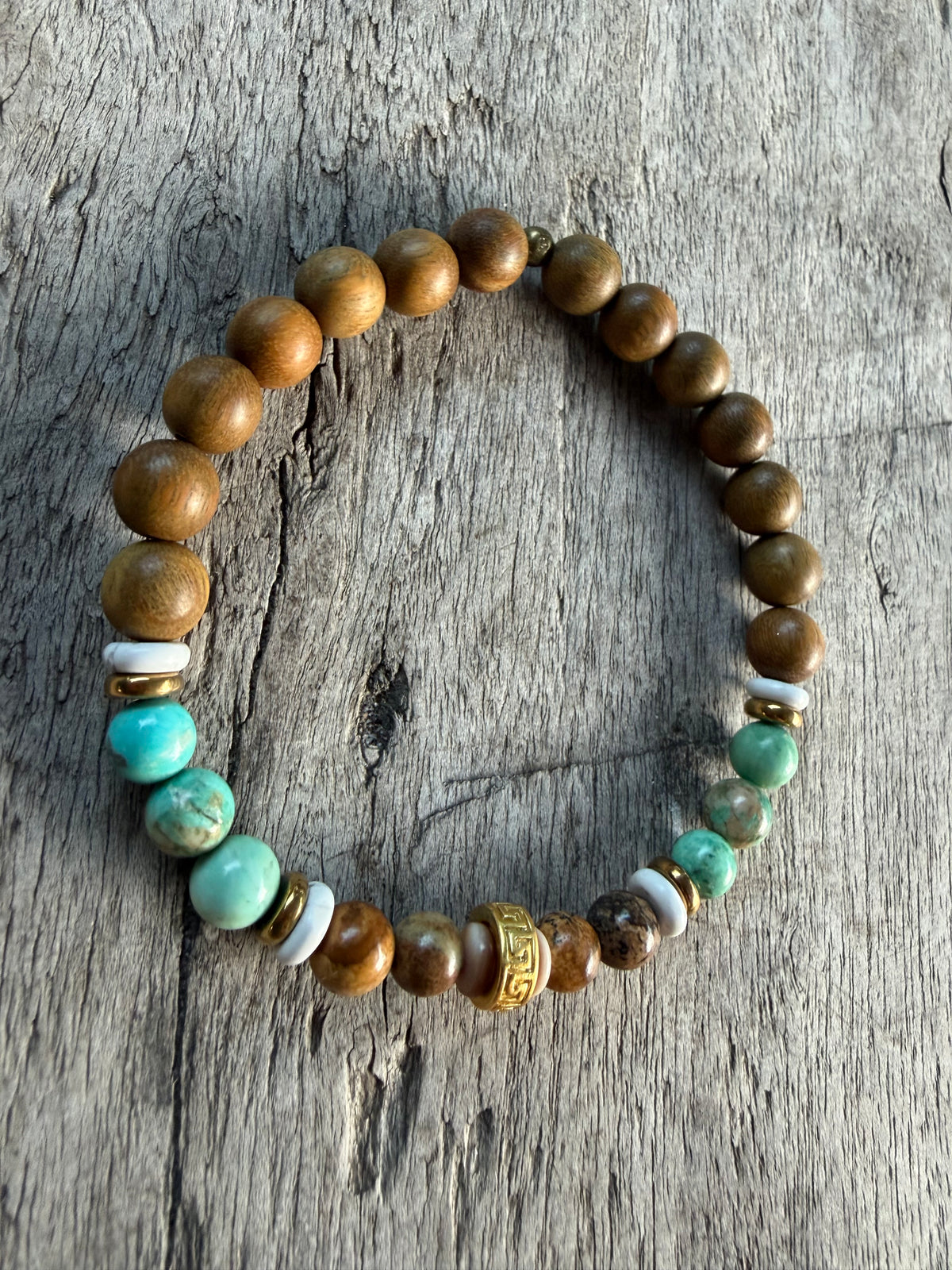 Petra Bracelet - Sandalwood / Peruvian Turquoise / Picture Jasper / Howlite / Shell