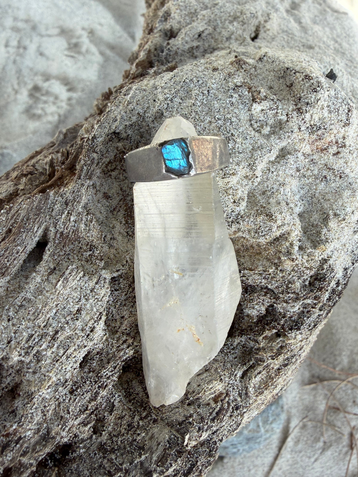 Semi Polished Labradorite Pinky Ring