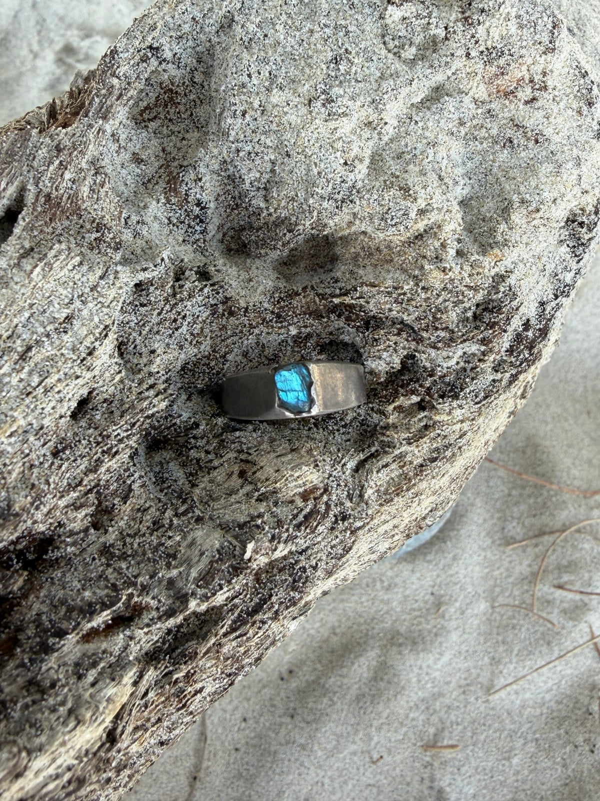 Semi Polished Labradorite Pinky Ring