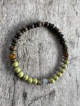 Petra Bracelet - Avocado Jasper / Bronzite / Gold Obsidian / Yellow Pietersite / Black Rutilated Quartz