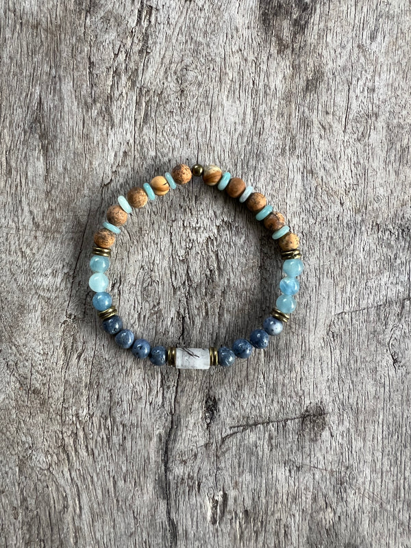 Petra Bracelet - Picture Jasper / Blue Coral / Amazonite / Blue Argentinian Calcite / Black Rutilated Quartz