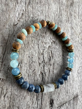 Petra Bracelet - Picture Jasper / Blue Coral / Amazonite / Blue Argentinian Calcite / Black Rutilated Quartz
