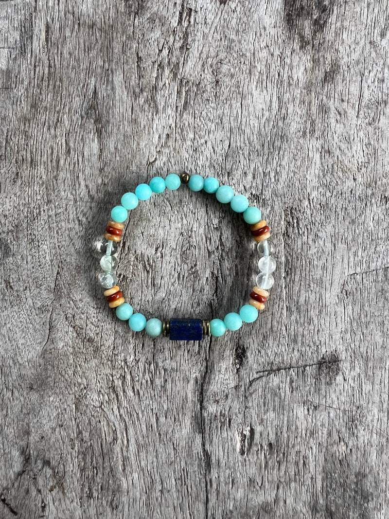 Petra Bracelet - Blue Argentinian Calcite / Topaz / Green Rutilated Quartz / Jasper / Lapis Lazuli