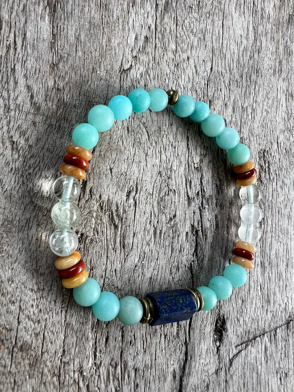 Petra Bracelet - Blue Argentinian Calcite / Topaz / Green Rutilated Quartz / Jasper / Lapis Lazuli