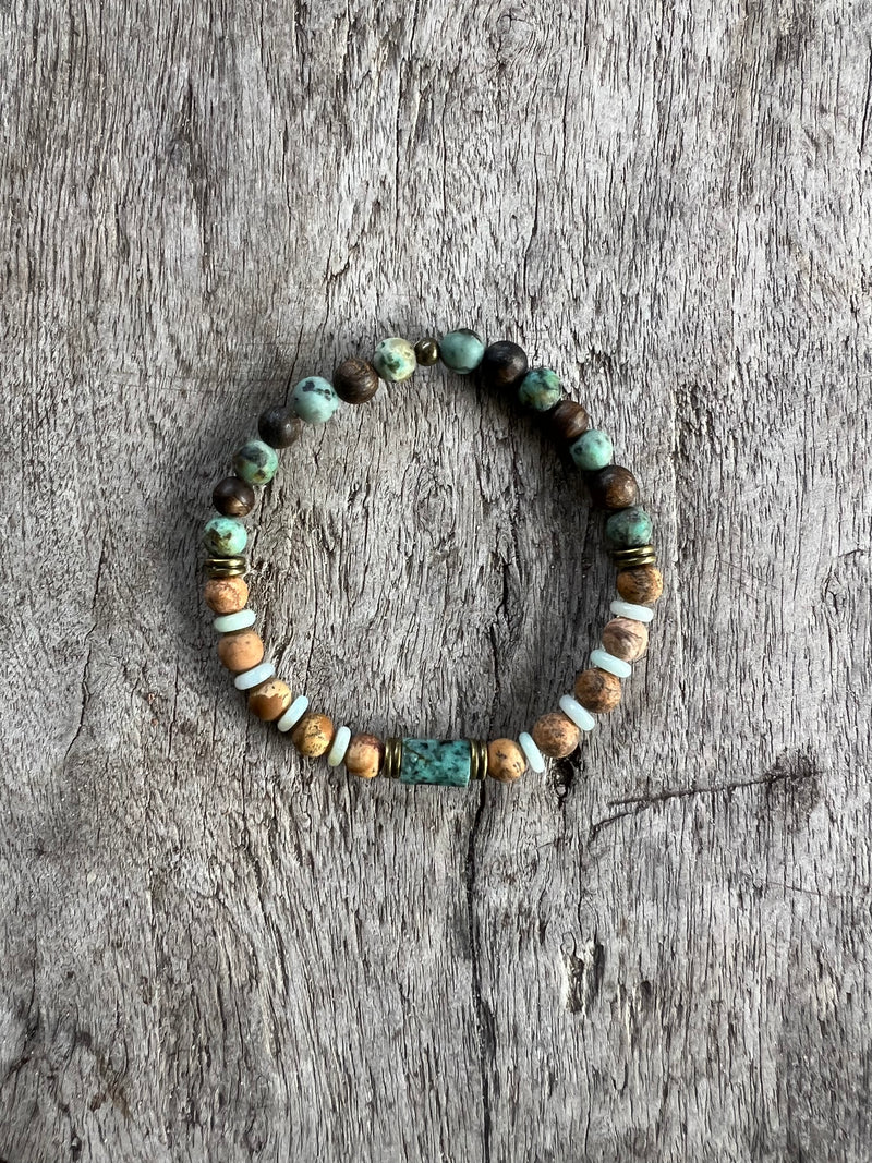 Petra Bracelet - Picture Jasper / African Turquoise /  Amazonite / Bronzite