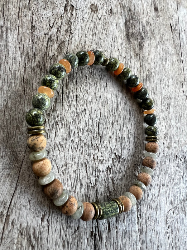 Petra Bracelet - Serpentine / Picture Jasper / Labradorite / Orange Aventurine