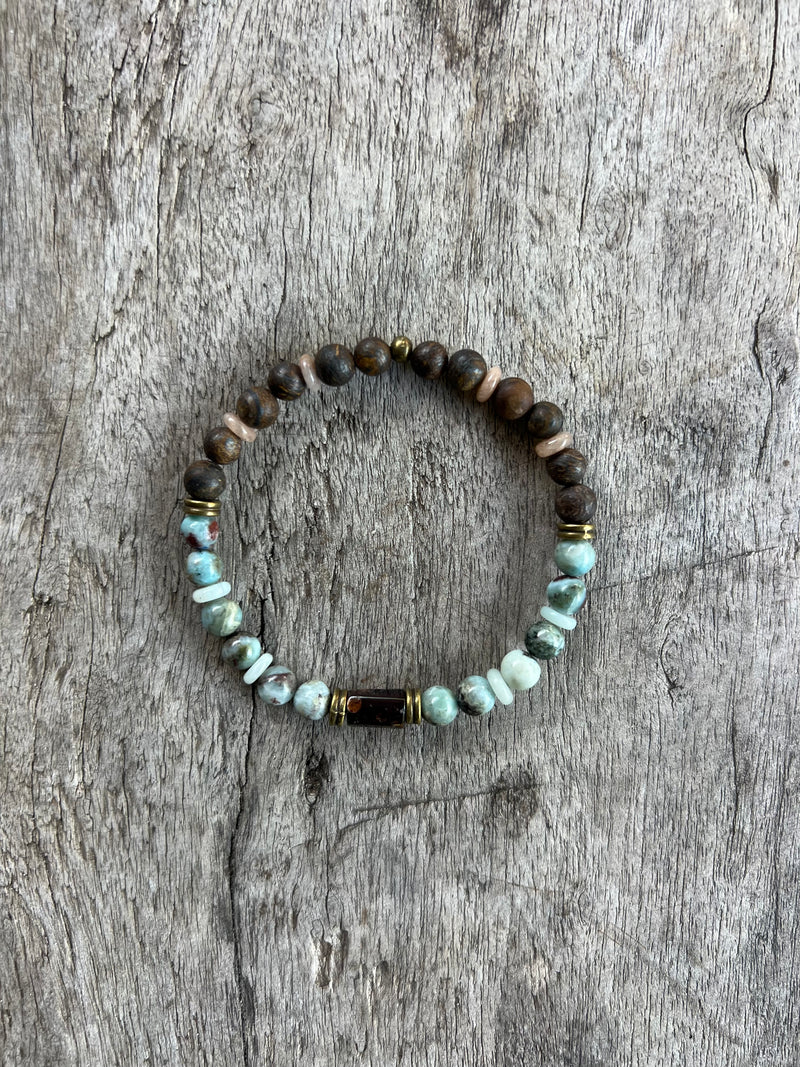 Petra Bracelet - Bronzite / Larimar / Amazonite / Sunstone / Hessonite Garnet