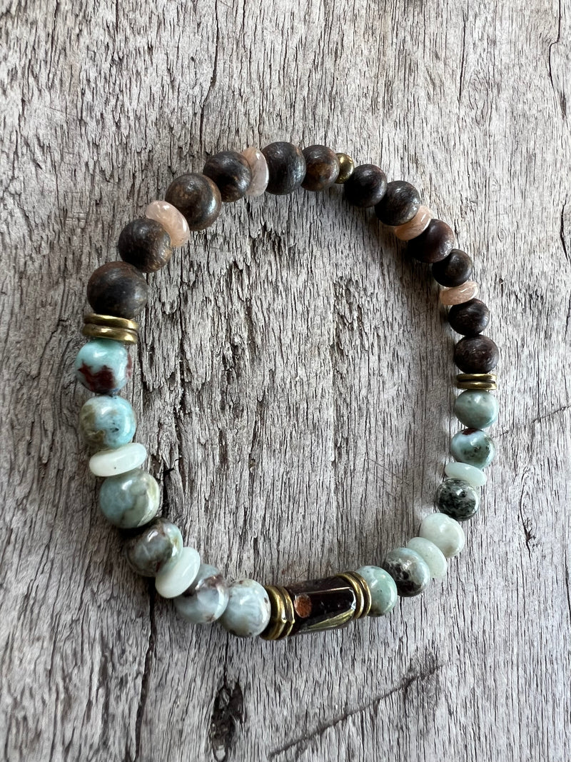 Petra Bracelet - Bronzite / Larimar / Amazonite / Sunstone / Hessonite Garnet