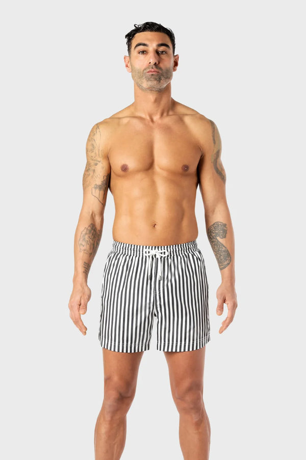 Navy striped Mid-Length Swim Shorts