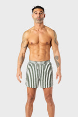 Green Striped Mid-Length Swim Shorts