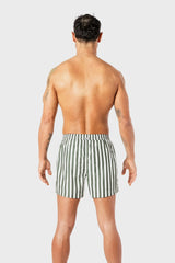 Green Striped Mid-Length Swim Shorts