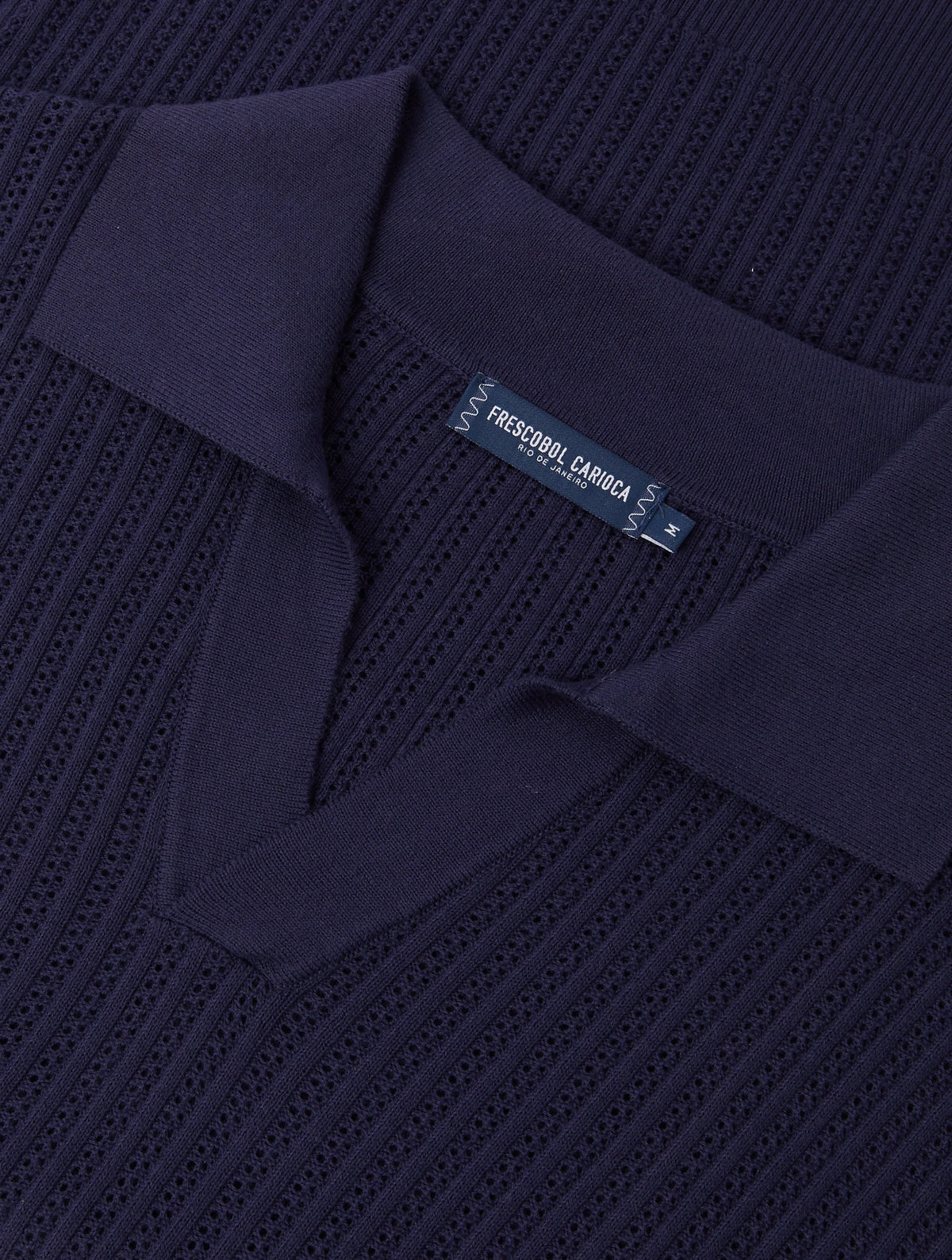 RINO CHAIN STITCH KNIT POLO - NAVY
