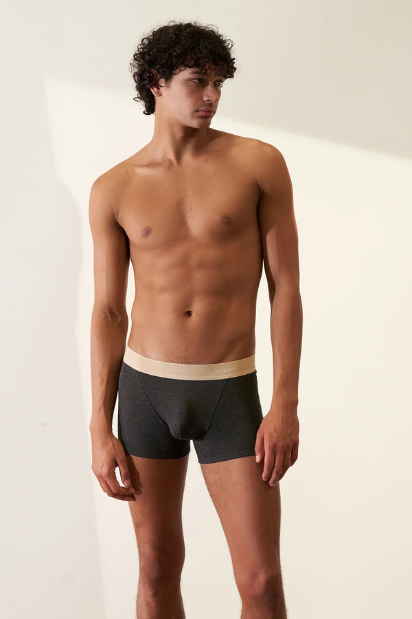 2 X BOXER BRIEF IN ORGANIC COTTON RIB - TAR/SAND & SAND