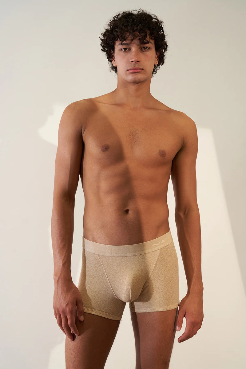 2 X BOXER BRIEF IN ORGANIC COTTON RIB - TAR/SAND & SAND
