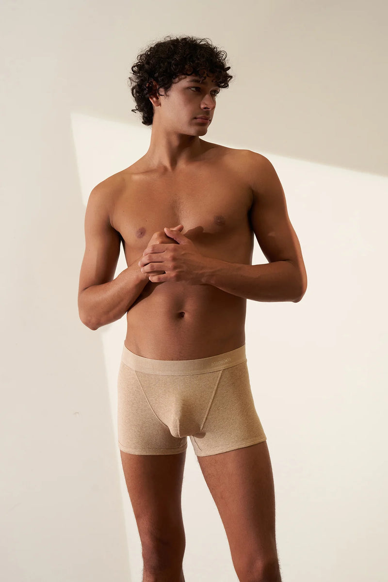 2 X BOXER BRIEF IN ORGANIC COTTON RIB - TAR/SAND & SAND
