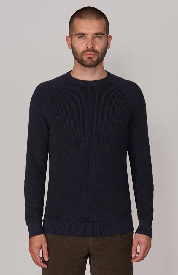 Lightweight Cotton Fisherman Rib Jumper - Navy
