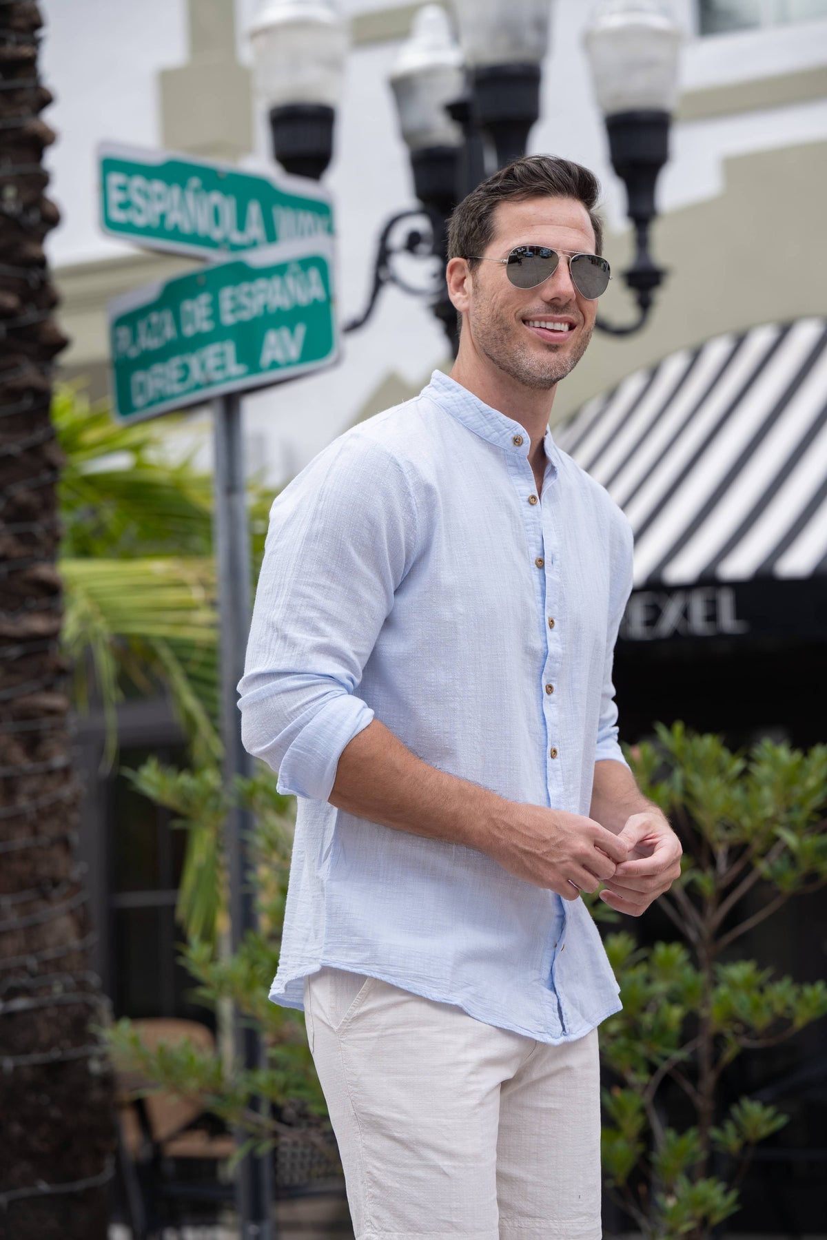 Luigi Mandarin Collar Shirt - Sky Blue
