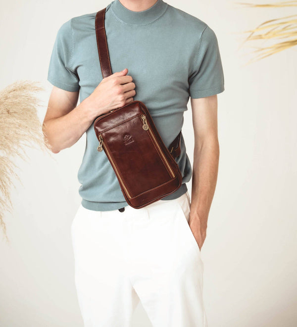 Leather Crossbody Bag - Mahogany