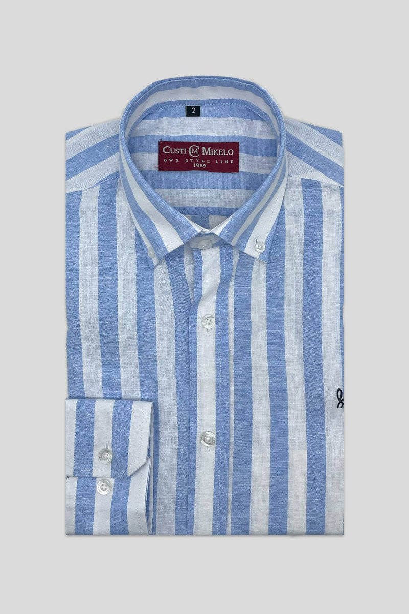 Striped Linen Shirt - Light Blue