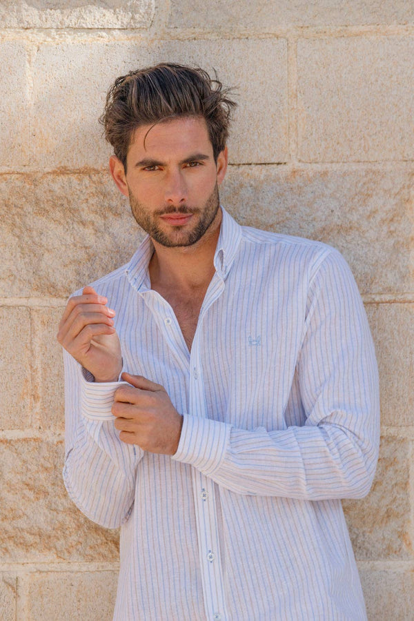 Striped Linen Shirt - Blue/Beige