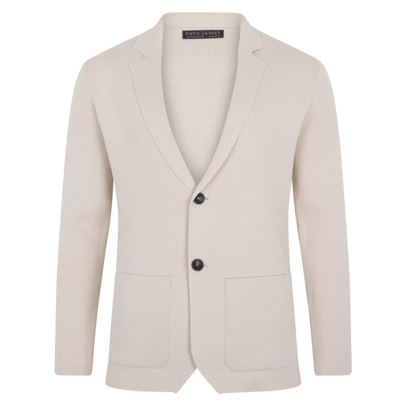 Midweight Cotton Deconstructed Knitted Blazer - Ecru