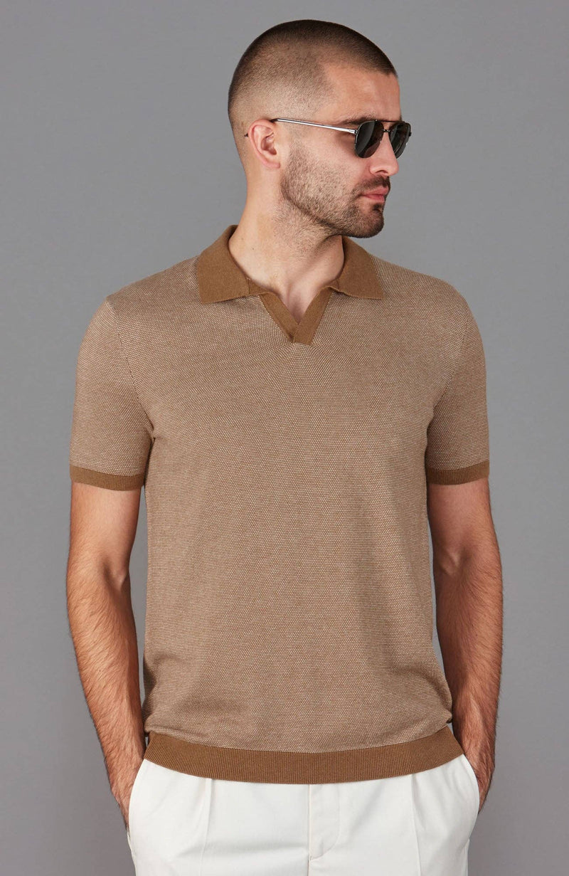 Honeycomb Buttonless Polo Shirt - Camel