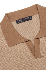 Honeycomb Buttonless Polo Shirt - Camel