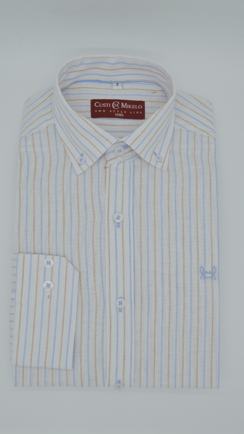 Striped Linen Shirt - Blue/Beige