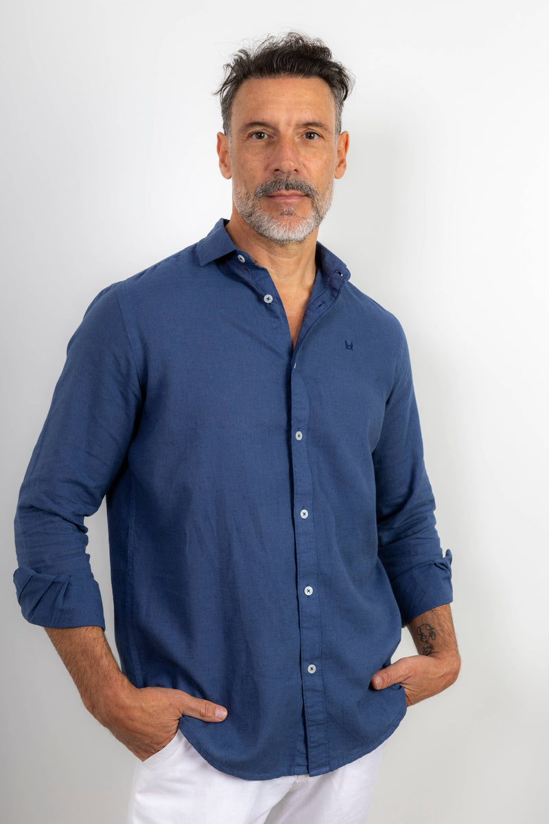 Linen Shirt - Navy Blue