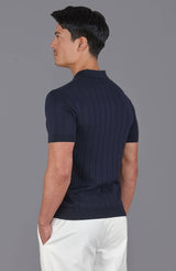 Ultra Fine Cotton Buttonless Polo Shirt - Navy