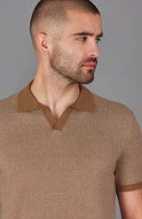 Honeycomb Buttonless Polo Shirt - Camel