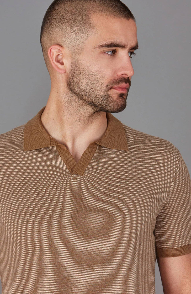 Honeycomb Buttonless Polo Shirt - Camel