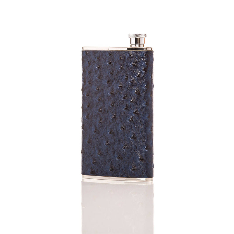 The Wingman Flask & Cigar Holder: Blue Ostrich Leather